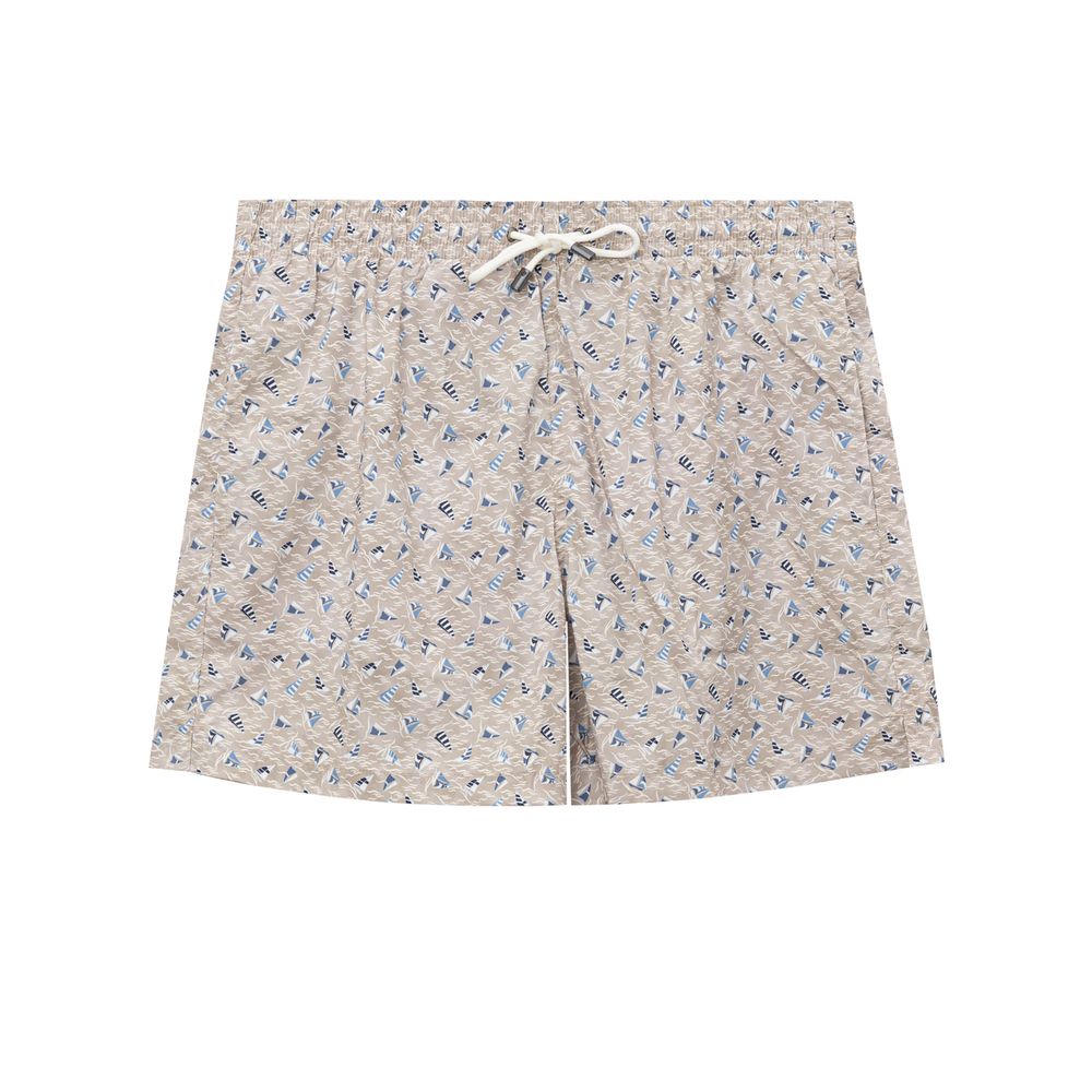 Beige Polyester Swim Short