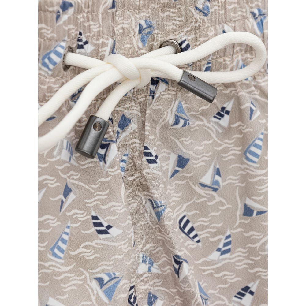 Beige Polyester Swim Short