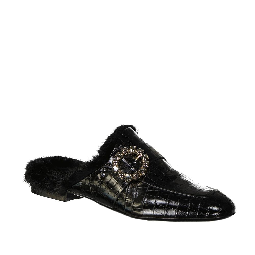 Leather Fur Mules