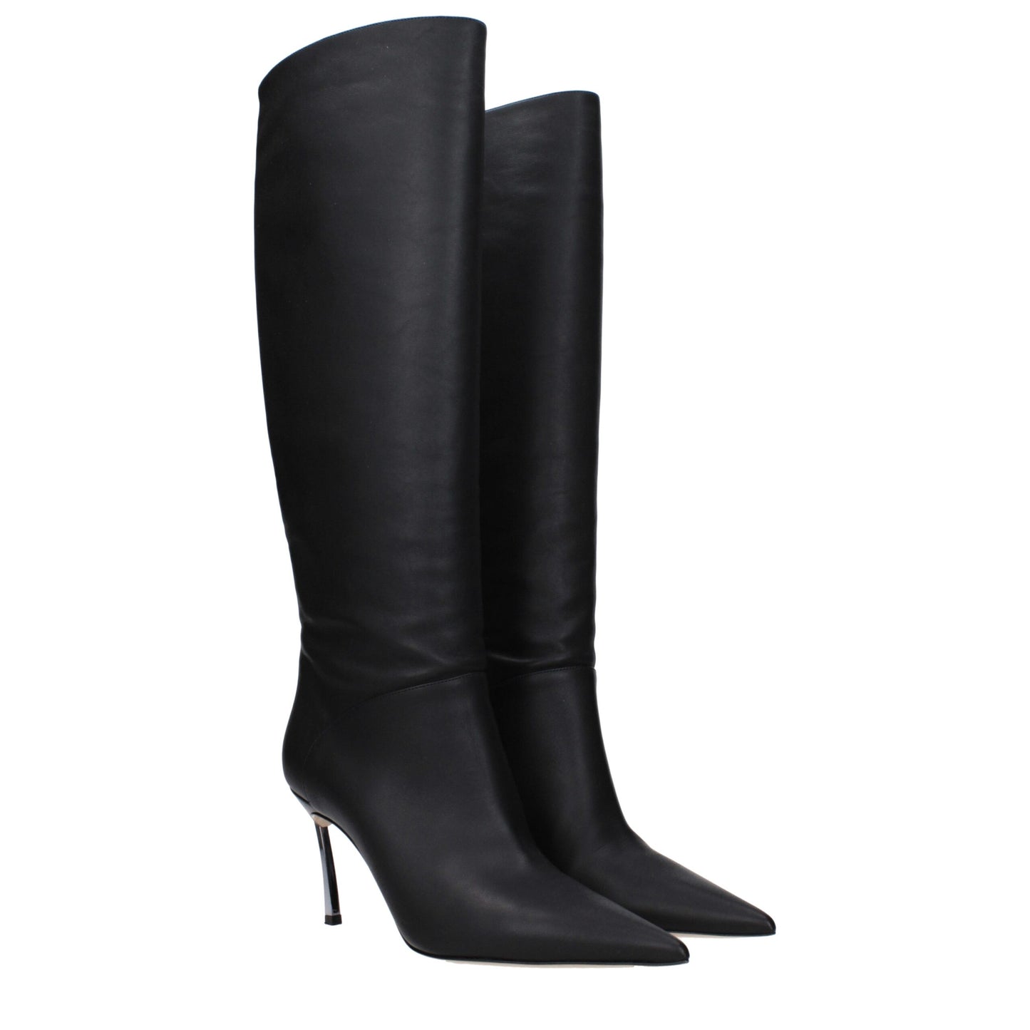 Black Leather High Heel Boots