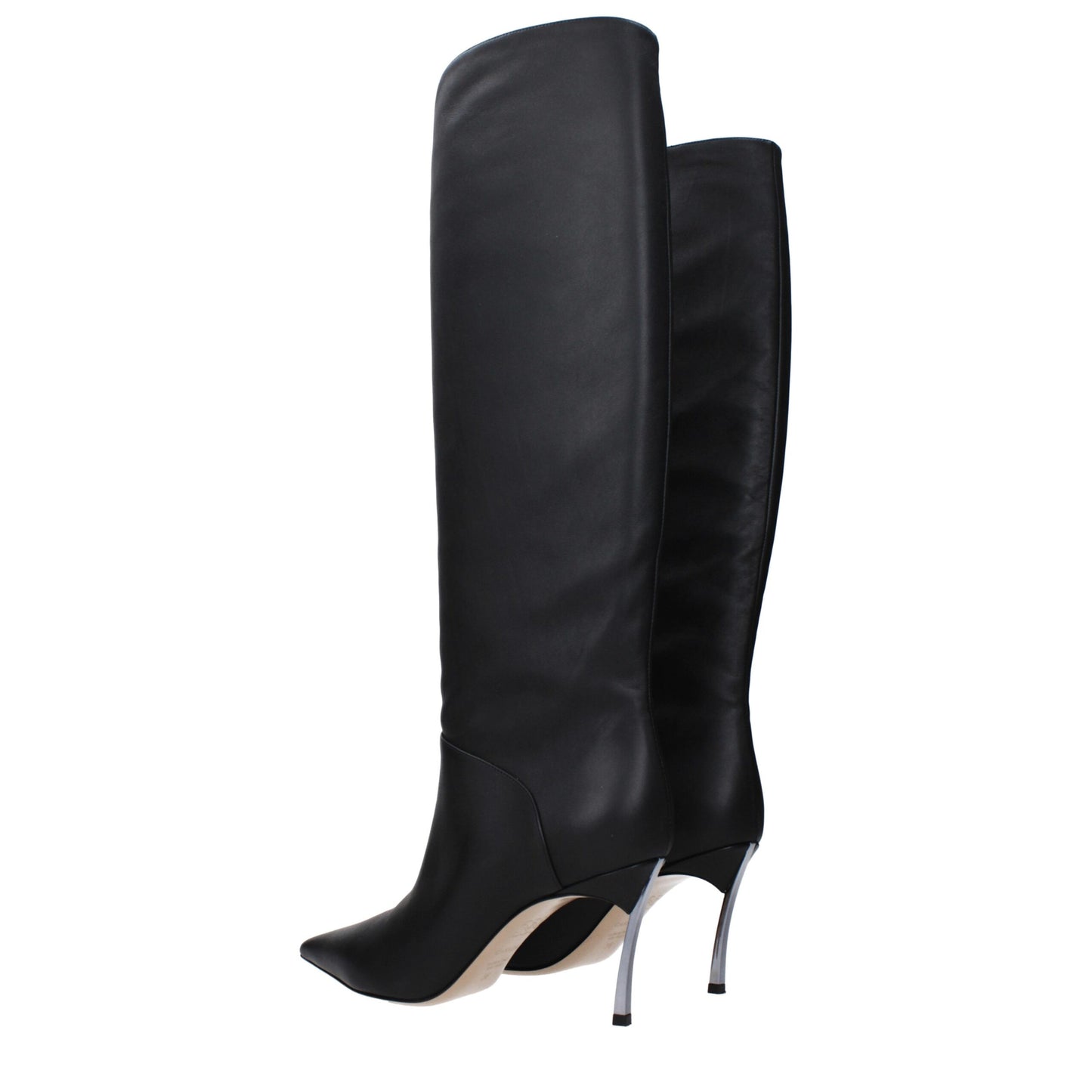 Black Leather High Heel Boots