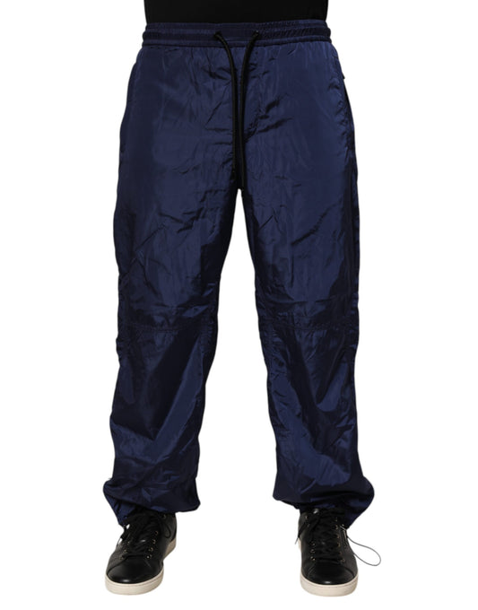 Blue Nylon Straight Jogger Sweatpants Pants