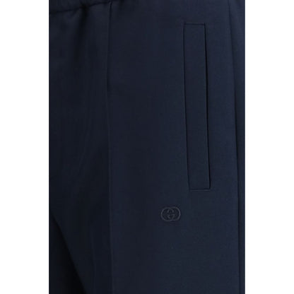 Blue Polyester Casual Pants