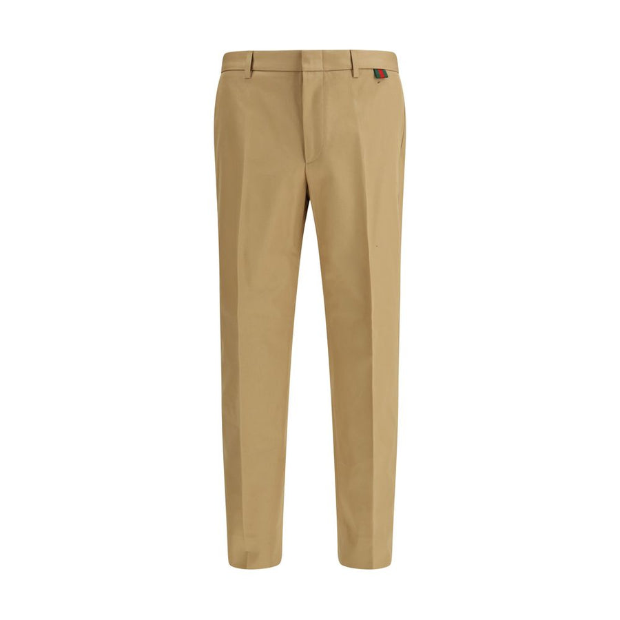 Beige Cotton Casual Pants