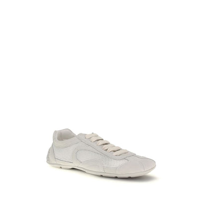 White Fabric Low Top Sneakers