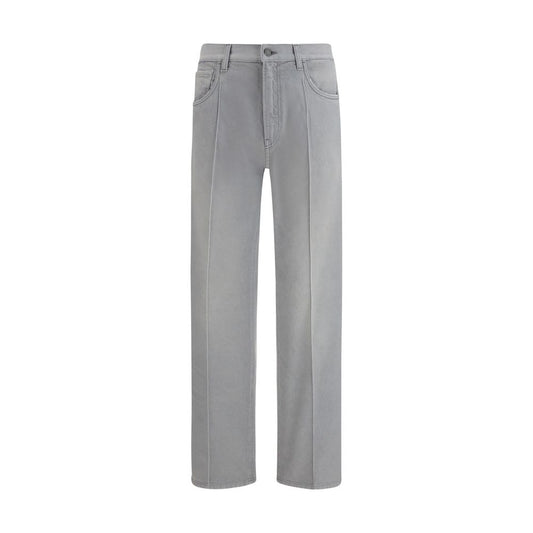 Gray Cotton Straight-Leg Jeans