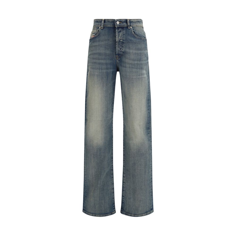 Blue Cotton Straight-Leg Jeans