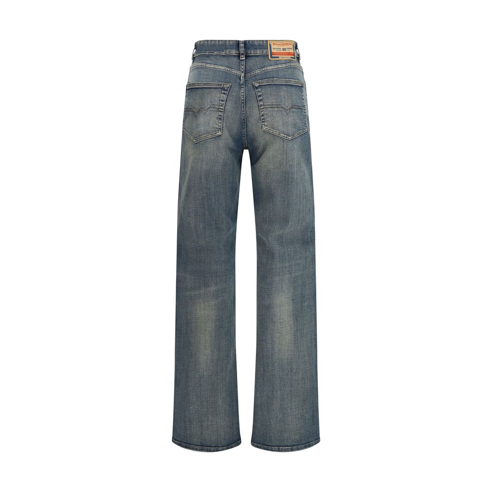 Blue Cotton Straight-Leg Jeans