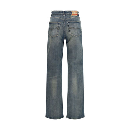 Blue Cotton Straight-Leg Jeans