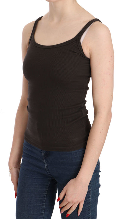 Dark Brown Sleeveless Spaghetti Strap Blouse