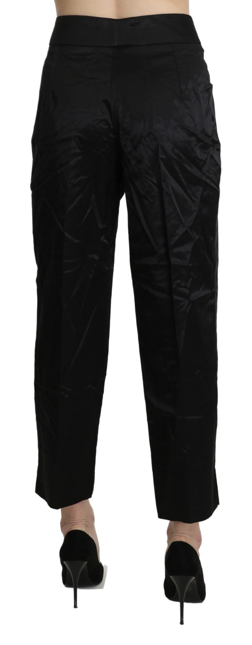 Black High Waist Straight Cropped Dress Trouser Pants