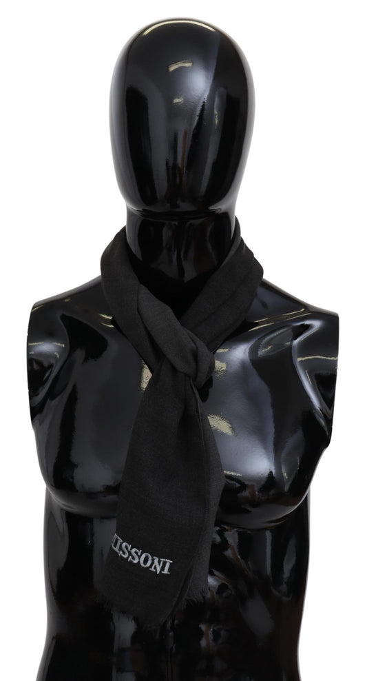 Gray Wool Unisex Neck Wrap Shawl Fringes Logo Scarf
