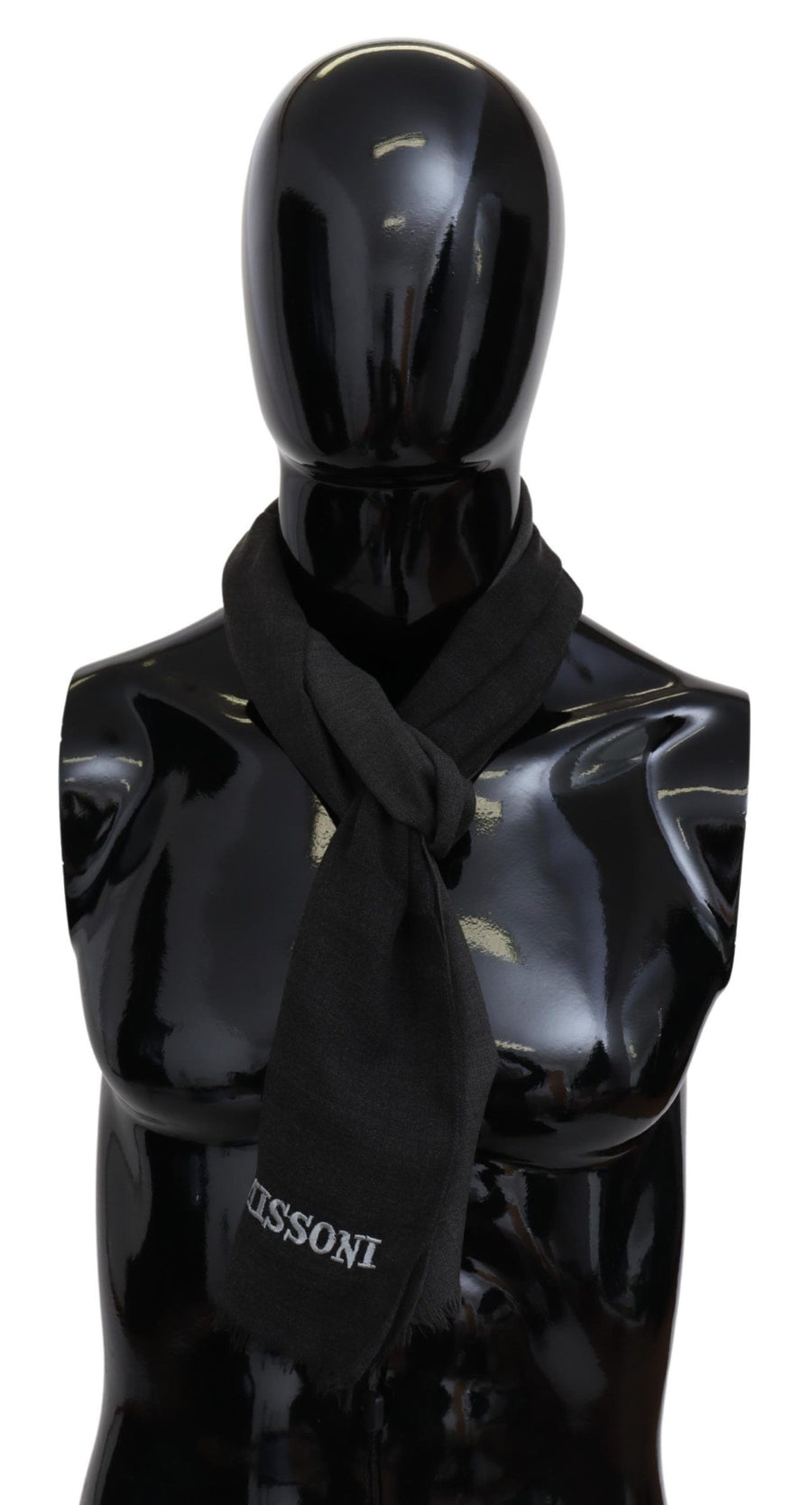 Gray Wool Unisex Neck Wrap Shawl Fringes Logo Scarf