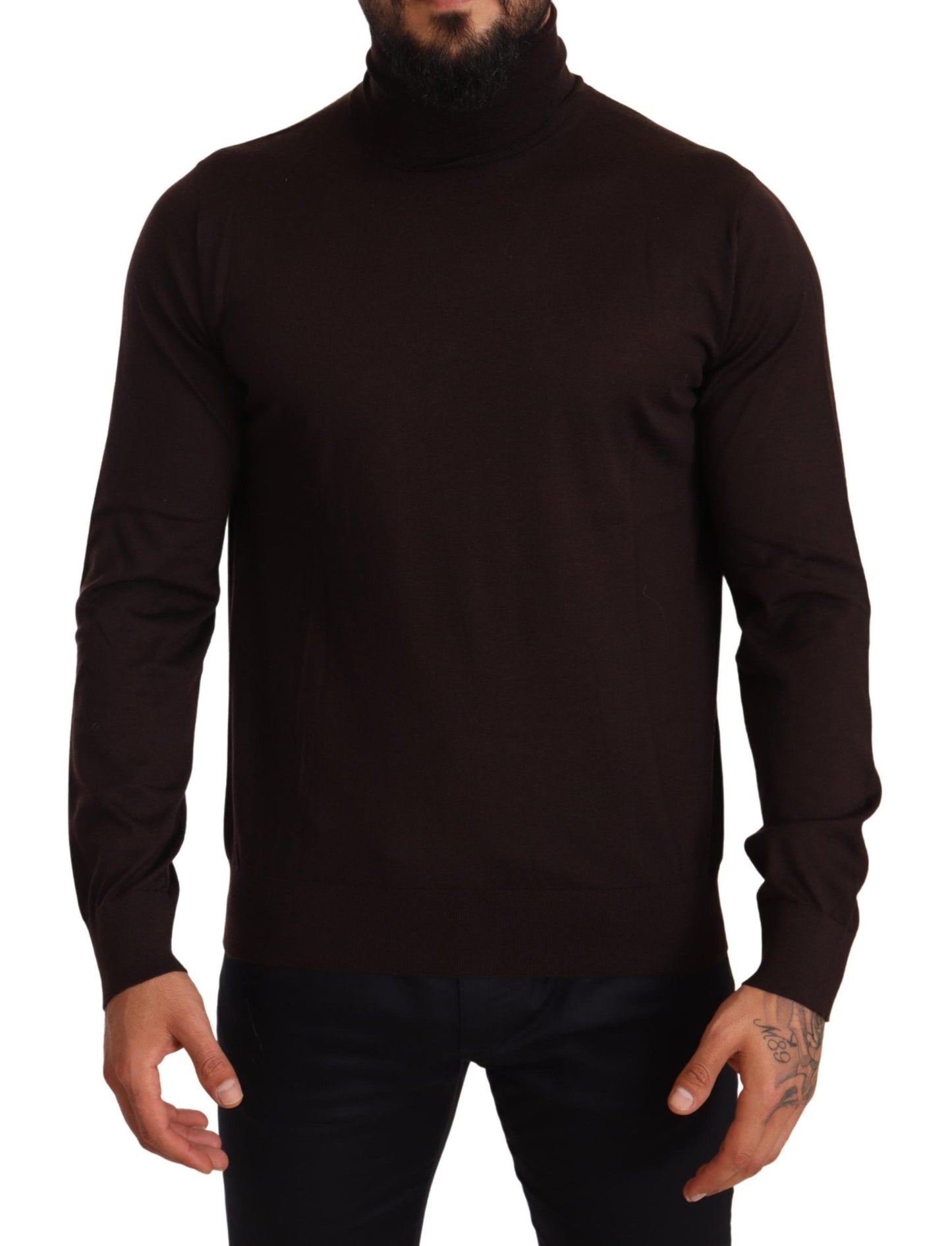 Brown Cashmere Turtleneck Pullover Sweater