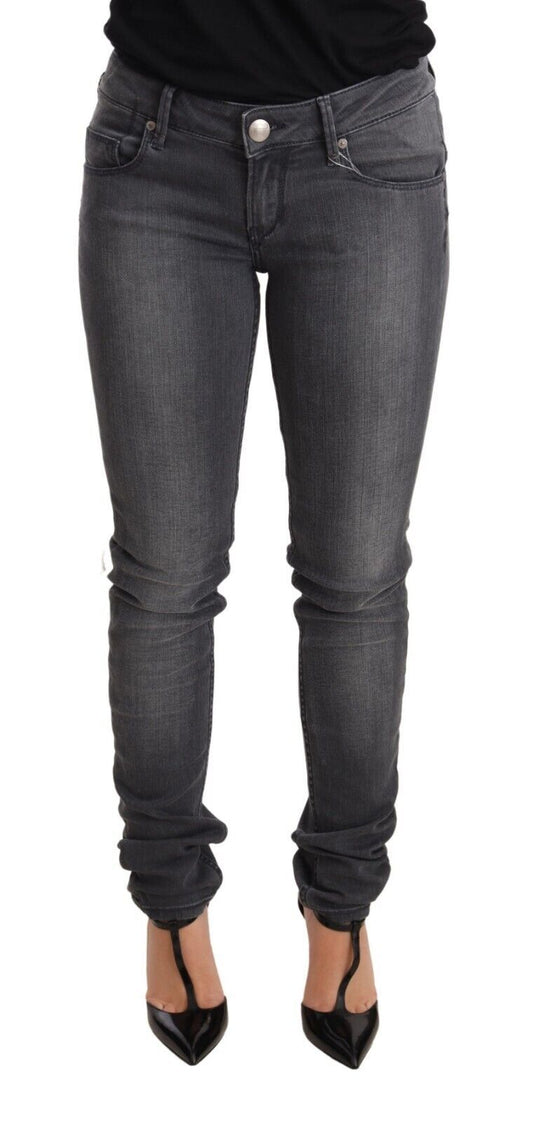 Gray Washed Cotton Slim Fit Low Waist Women Denim Trouser Jeans