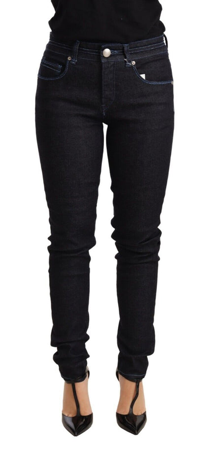 Blue Cotton Low Waist Slim Fit Denim Women Trouser Jeans