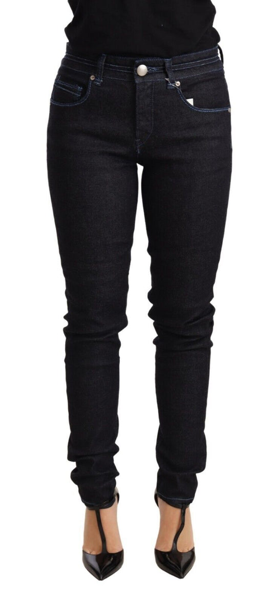 Blue Cotton Low Waist Slim Fit Denim Women Trouser Jeans