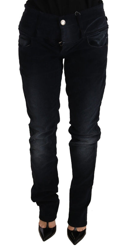Blue Washed Cotton Denim Low Waist Loose Fit Trousers Jeans