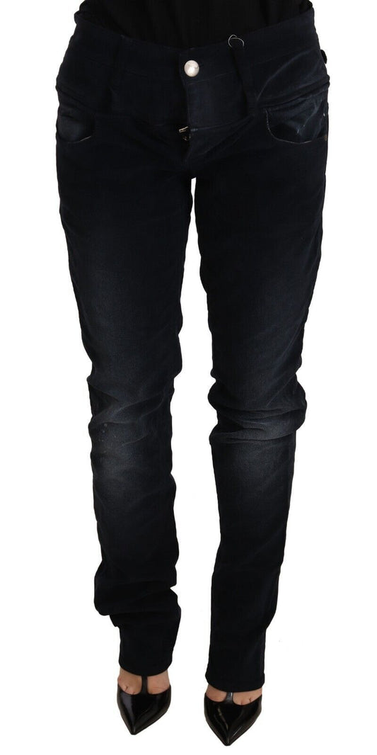 Blue Washed Cotton Denim Low Waist Loose Fit Trousers Jeans