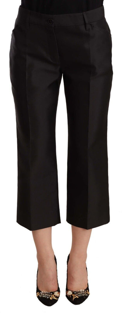 Black 100% Silk Flared Cropped Pants