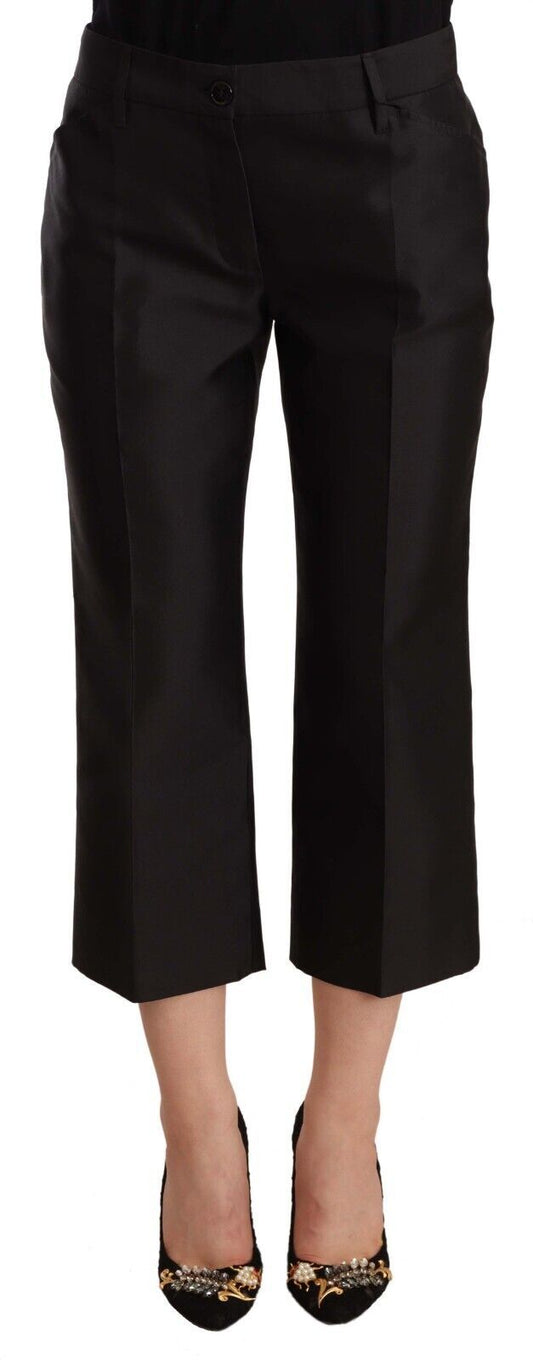 Black 100% Silk Flared Cropped Pants