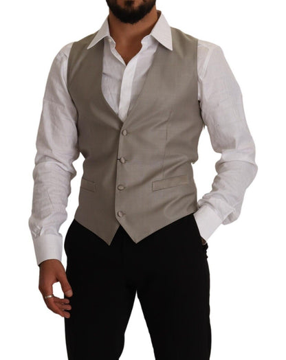 Beige Wool Single Breasted Waistcoat Vest