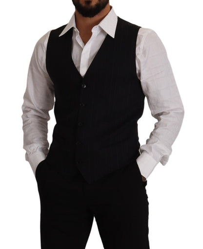 Blue Striped Wool Stretch Waistcoat Vest