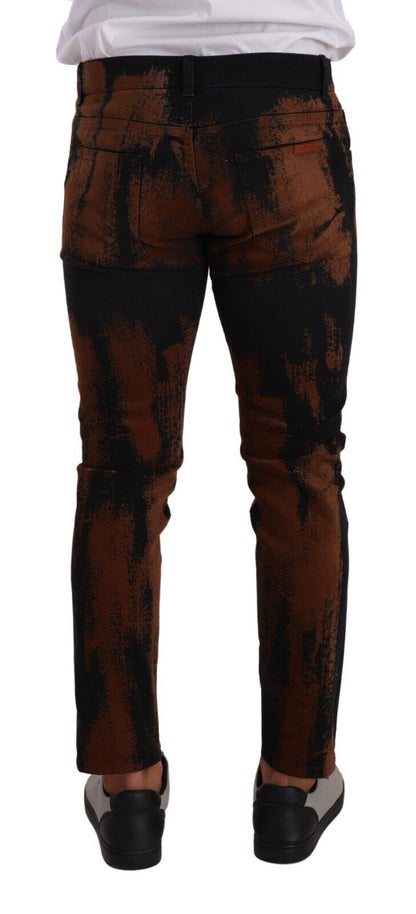 Black Brown Tie Dye Cotton Skinny Denim Jeans