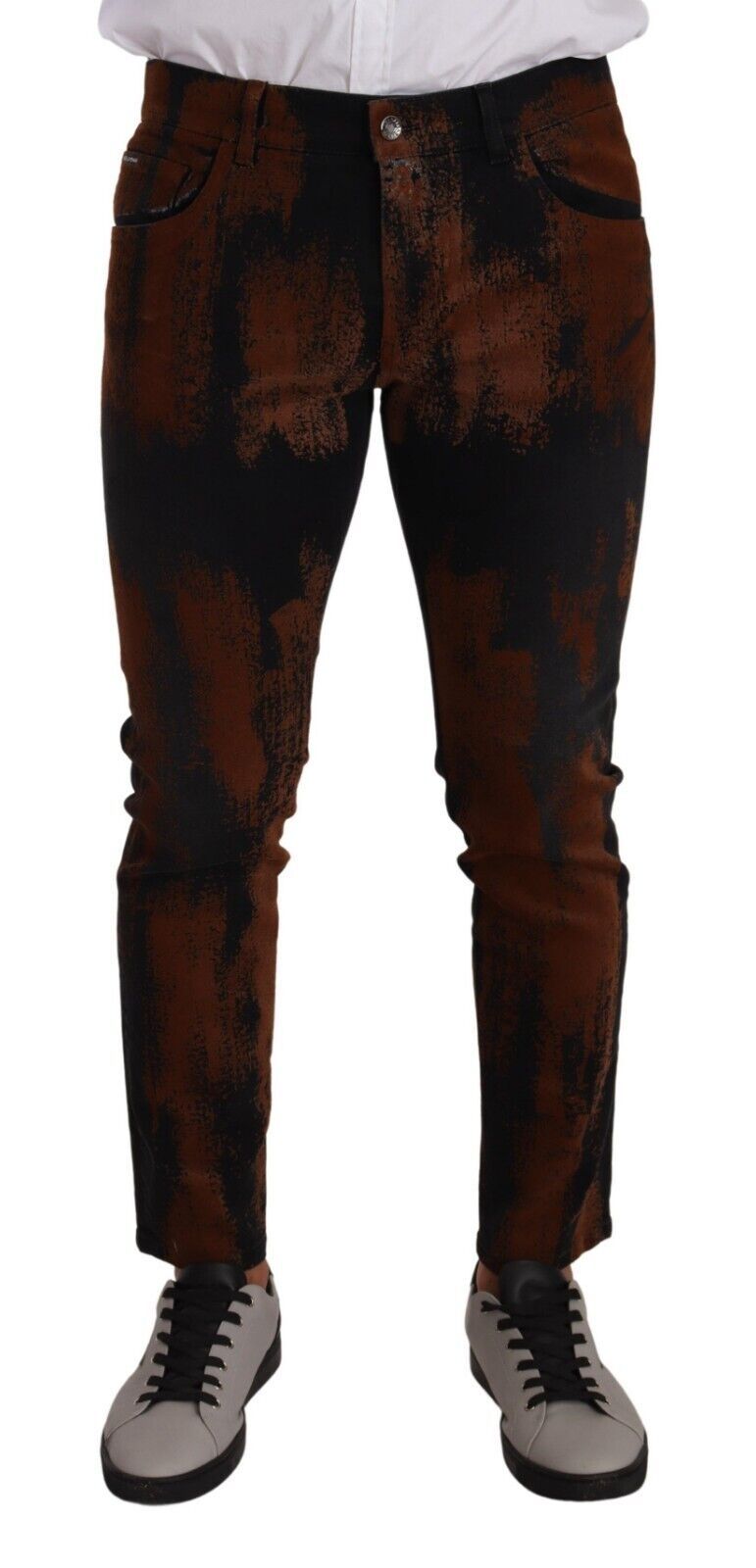 Black Brown Tie Dye Cotton Skinny Denim Jeans