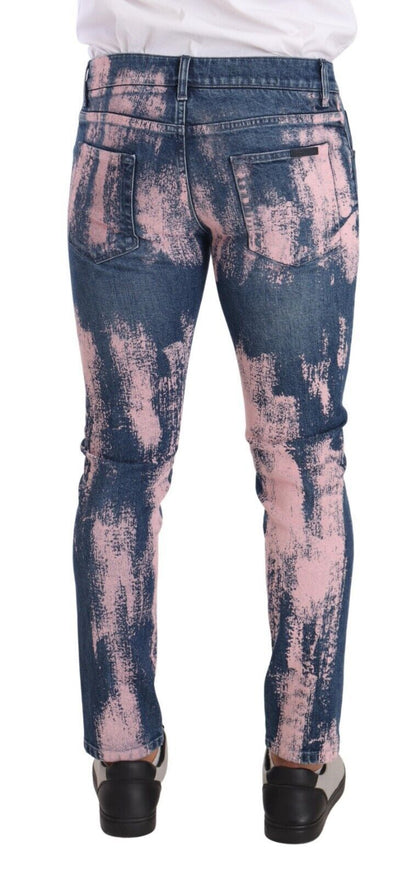 Blue Pink Tie Dye Cotton Skinny Denim Jeans