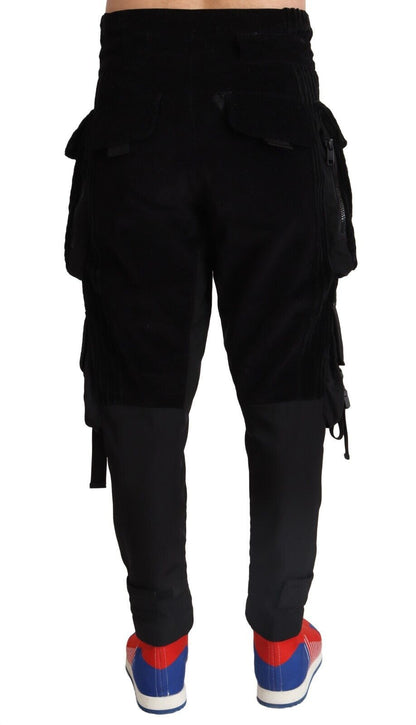 Black Cotton Skinny Corduroy Cargo Pants