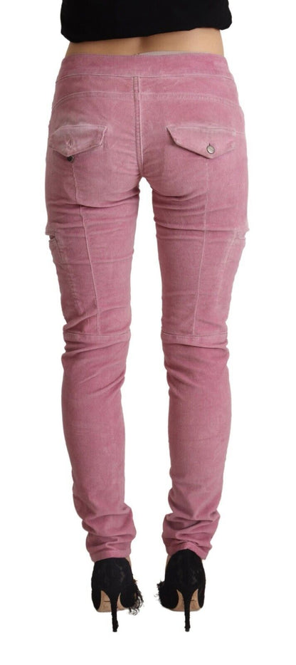 Pink Cotton Low Waist Skinny Denim Cargo Jeans