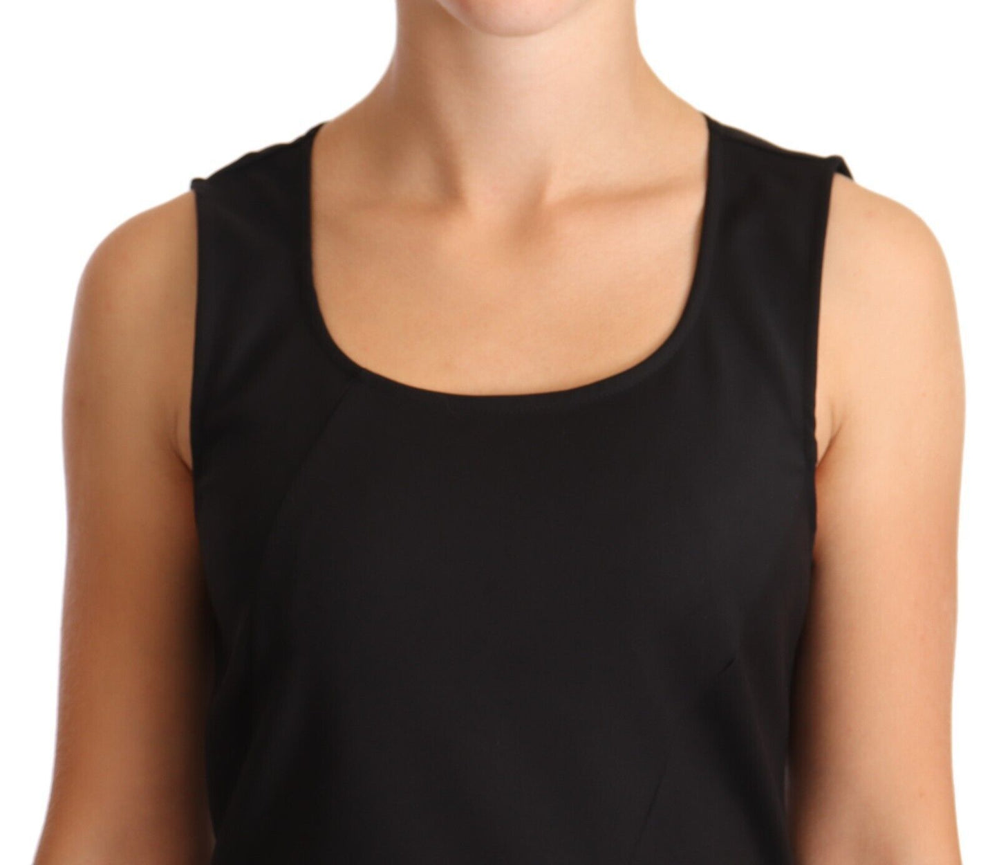 Black Cotton Blend Sleeveless Knee Length Sheath Dress