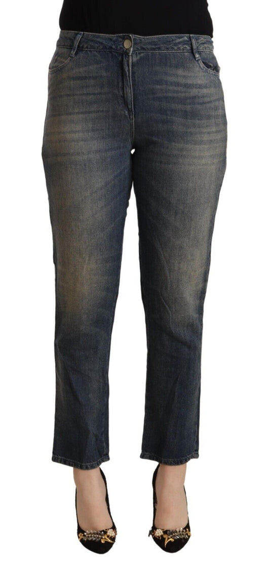 Blue Washed Cotton Cropped Capri Women Denim Jeans