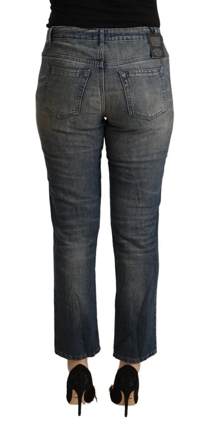 Blue Washed Cotton Cropped Capri Women Denim Jeans