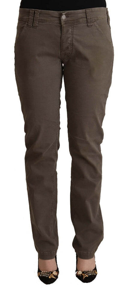 Brown Cotton Low Waist Skinny Casual Jeans
