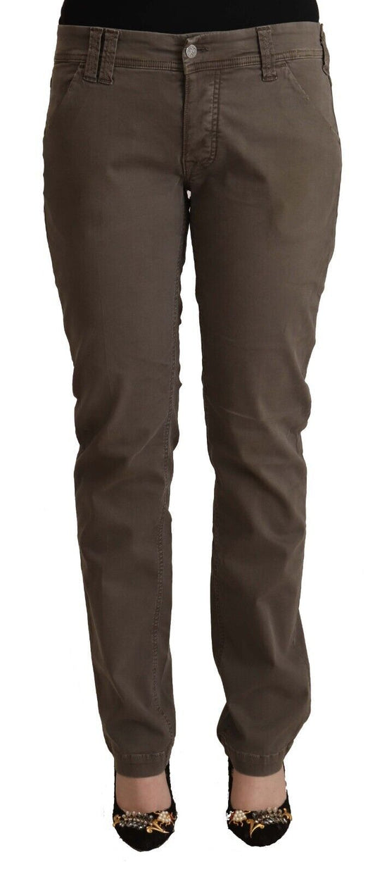 Brown Cotton Low Waist Skinny Casual Jeans
