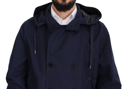Blue Hooded Double Breasted Coat Jacket