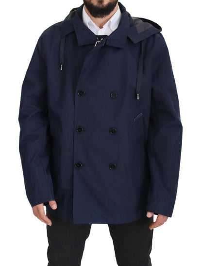 Blue Hooded Double Breasted Coat Jacket
