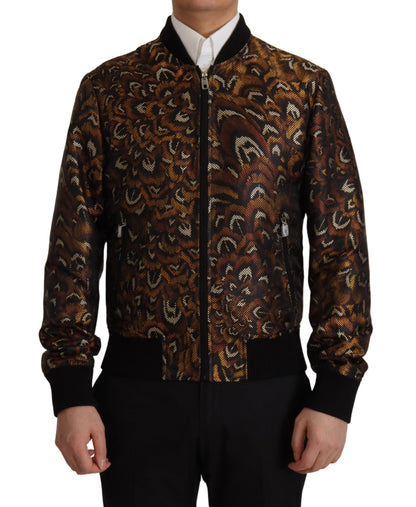 Brown Feather Full Zip Blouson Jacket