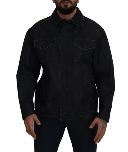 Black Cotton Full Button Denim Jacket