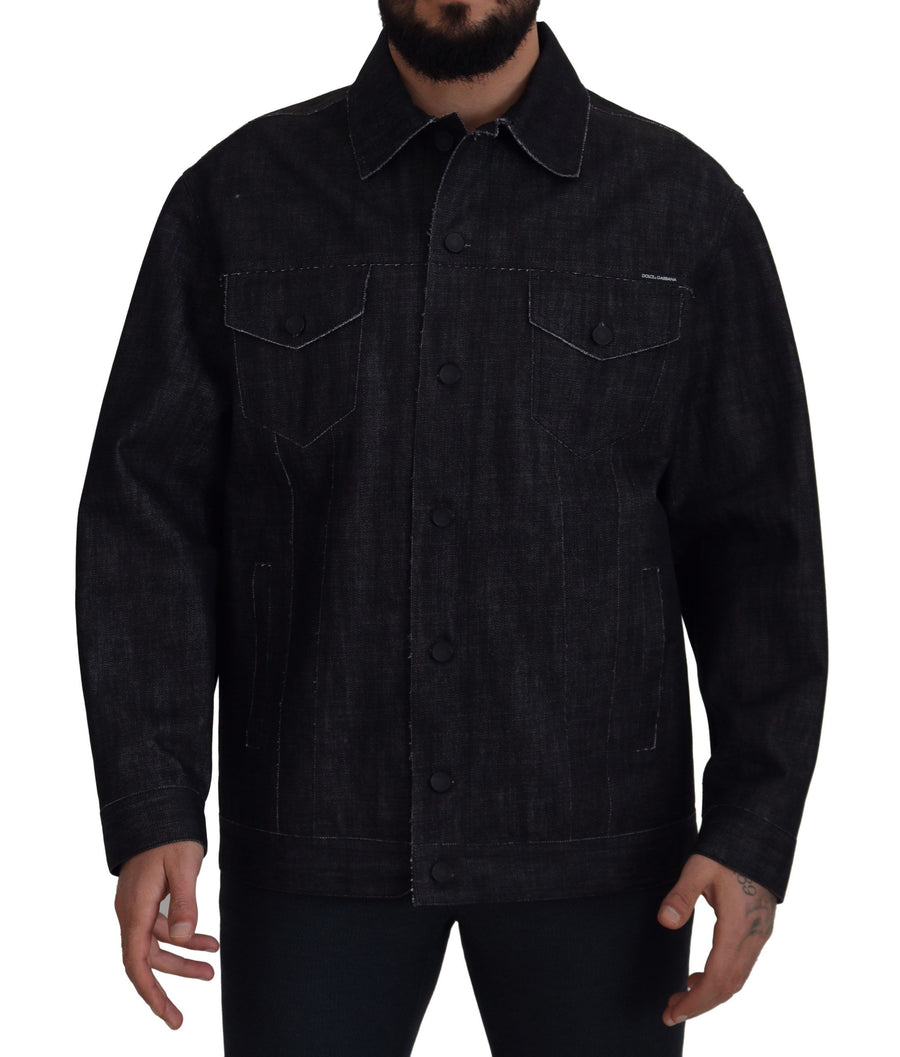 Black Cotton Full Button Denim Jacket