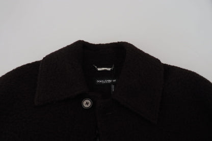 Black Alpaca Button Down Trench Coat Jacket