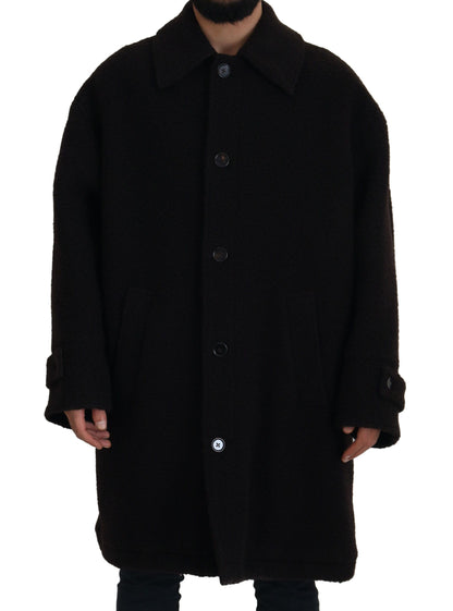 Black Alpaca Button Down Trench Coat Jacket