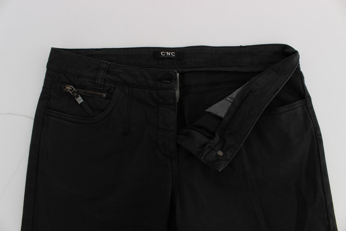 Black Cotton Capri Cropped Denim Jeans