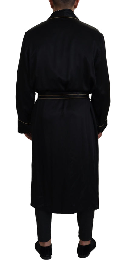 Black 100% Silk Robe Coat Wrap  Jacket
