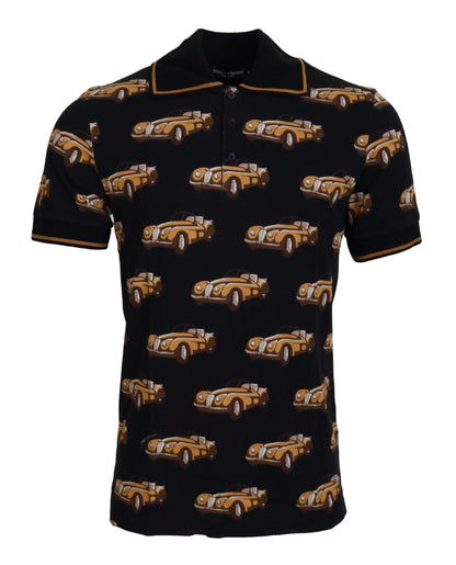 Black Car Print Short Sleeve Polo T-shirt