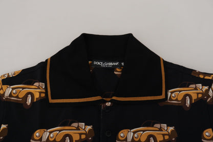 Black Car Print Short Sleeve Polo T-shirt