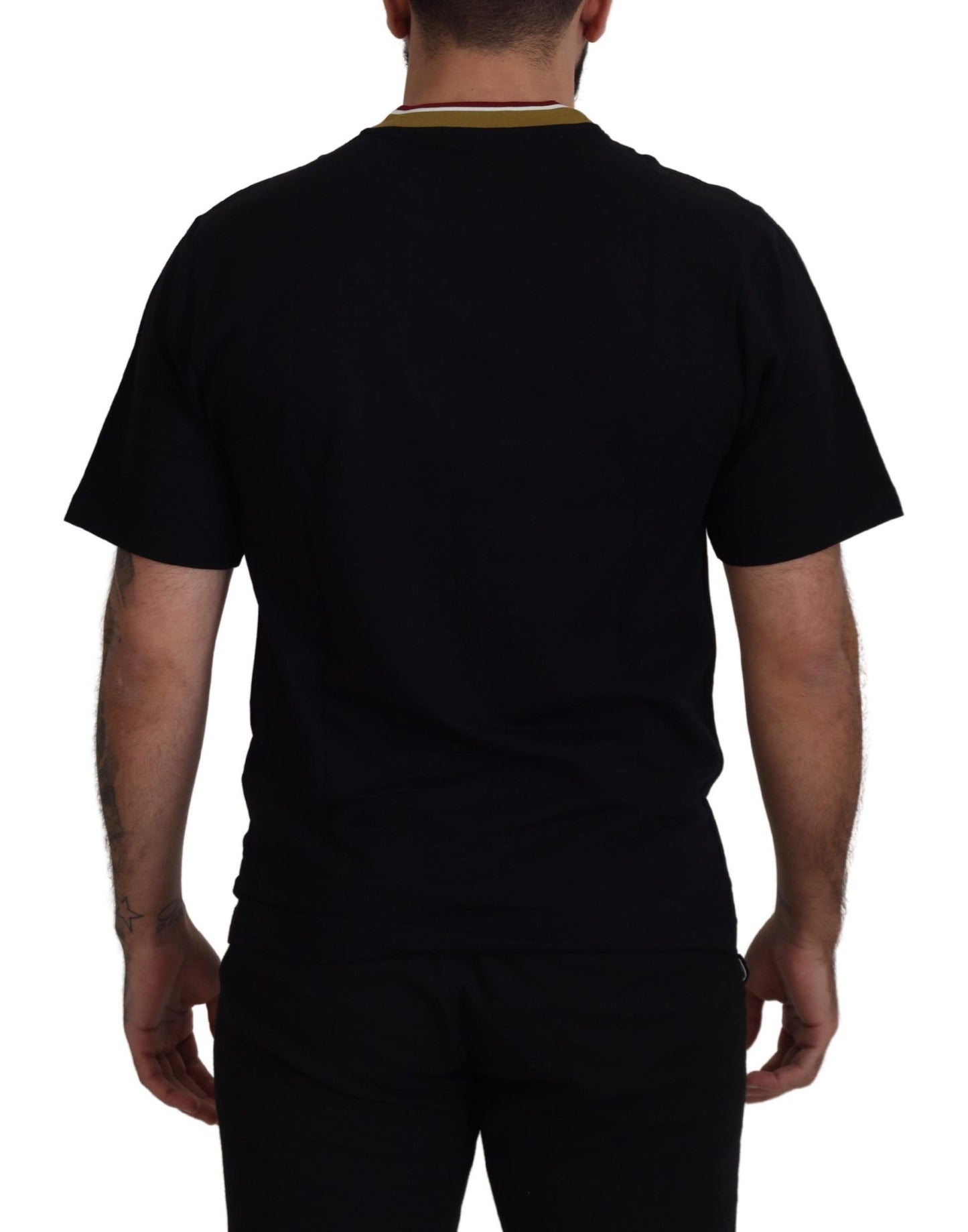 Black Cotton Embroidered Crewneck T-shirt