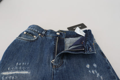 Blue Washed Cotton Tattered Denim Jeans